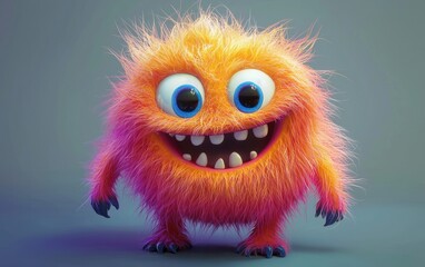Fototapeta premium cute bright furry monster smiled and happy