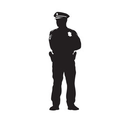 Silhouette of a Police Officer on Duty – Vector Art