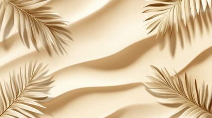 Summer beach banner template featuring beige sand and palm leaf shadows for vacation promotions and tropical events