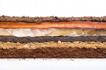 A cake with layers of different colors and textures
