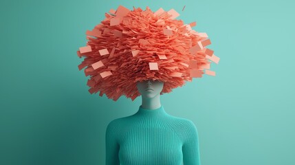 Surreal image of a figure with a head made of exploding post-it notes, representing information overload and the risks of data mismanagement.