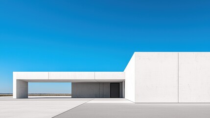 Minimalist Modern Concrete Architecture against Blue Sky