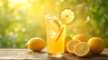 Refreshing Lemonade with Ice and Lemon Slices, Summer Drink Photography