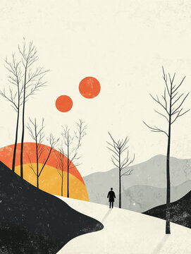 Fototapeta Minimalist Landscape with Dual Suns