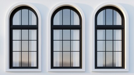 Three Elegant Arch Top Windows on White Wall - Modern Architectural Detail
