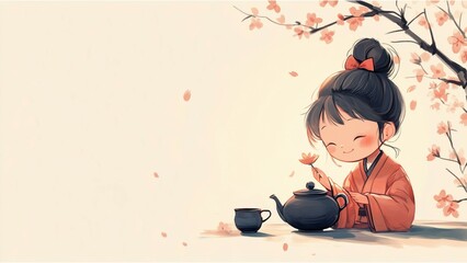 Charming Tea Ceremony Under Cherry Blossoms