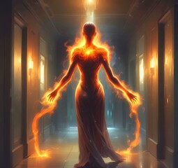 Illustration of glowing spirit woman.