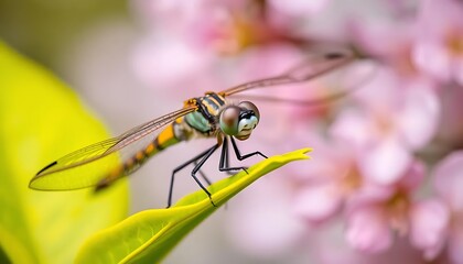 Dragonfly on Green Leaf: A Vibrant Macro Shot