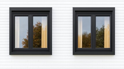 Fototapeta premium Modern Black Framed Windows on White Siding House Exterior