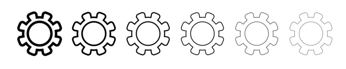 Gear icon set vector illustration in various thicknesses. Setting symbol