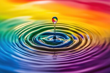 A vibrant water droplet creates colorful ripples, showcasing the beauty of nature's elements and play of light.
