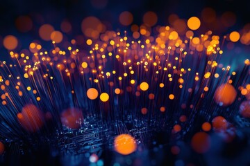 Abstract close-up of glowing fibers with vibrant orange and blue hues, representing innovation and digital connectivity.