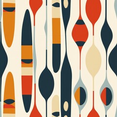 Abstract Pattern Featuring Vertical Shapes in a Colorful Arrangement with Red, Blue, Orange, and Cream Colors for Modern Design Use