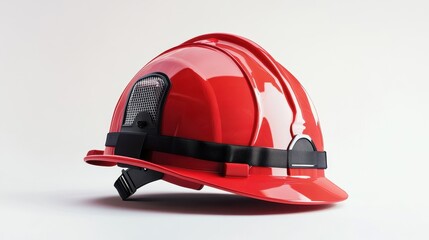 Bright Red Firefighter Helmet on White Background
