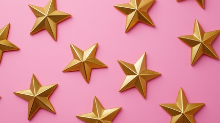 Golden Stars on Pink Background - Festive Pattern