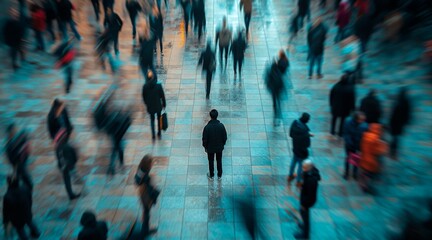 Lone Figure in a Crowd Experiencing Social Anxiety in a Busy Urban Setting