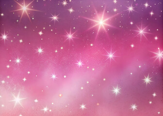 Pink and White Sparkling Starry Night Background.