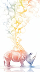 Obraz premium Colorful rhino drinking water, abstract rainbow background, conservation awareness, suitable for environmental campaigns