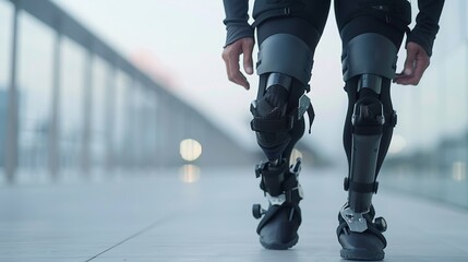 Obraz premium Advanced exoskeleton technology enhancing athlete performance, aiding injury recovery, and improving strength, mobility, and endurance through biomechanical support and sensor-driven precision.