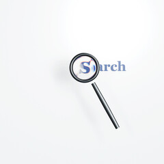 3d image of magnifying glass pointing at word search on white background suitable for web design illustrations game design and concepts