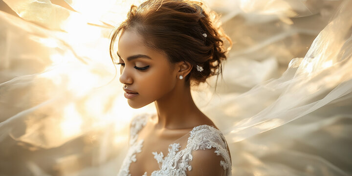 Elegant bridal portrait wedding ceremony photography soft lighting close-up capturing love and joyful moments