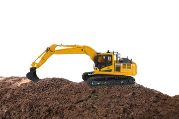 Crawler Excavator is digging soil in the construction site on  isolated white background.