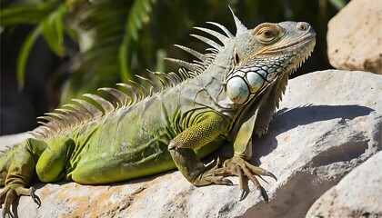 Obraz premium Green Iguana Basking: A Vibrant Reptile Portrait