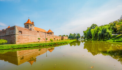 Fagaras Citadel Fortress and the Cathedral near Fagaras mountains in Fagaras city in Romania