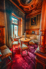Historical royal room in Peles Castle. The Peles castle in the town of Sinaia, Transylvania, Carpathian Mountains, Romania