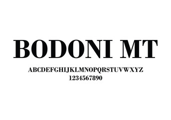 Bodoni MT font for logo and headline. Isolated vector typeset