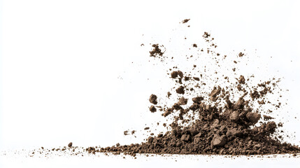 Dry soil realistic explosion side view Isolated on white background