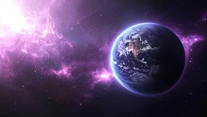 Fototapeta premium Earth in Purple Nebula Cosmic Galaxy Astronomy Wallpaper
