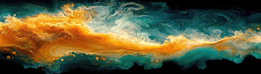 Naklejka premium Mesmerizing Teal, Gold, and Black Ink Swirls: Stunning Marble Texture for Creative Designs