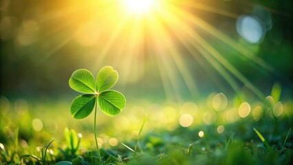 Simple clover, nature-inspired; minimalist holiday card template with festive background and text area.