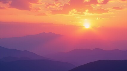 Fototapeta premium Stunning Vibrant Sunset Landscape, Golden Hues Over Lavender Mountain Range