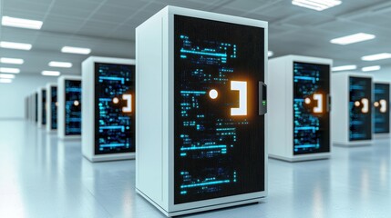 Modern Minimalist Server Room with Clean Lines and High-Tech Aesthetics