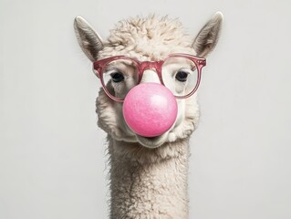 Obraz premium Alpaca with Glasses and Bubblegum