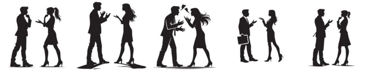 collection of vector silhouettes of couples arguing