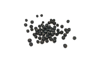 Aronia berries isolated against white background. Black chokeberry or aronia berries, isolated on white background, can be used to make wine, jam, syrup, juice, soft spreads, tea, salsa, extracts