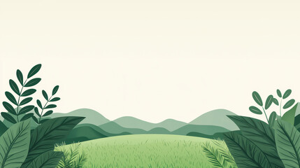 Obraz premium Illustration of green landscape with clear sky, Rural landscape Fields and meadows for sunny day banner.