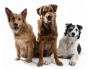 three street dog in the white background studio shot