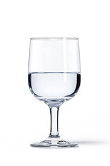 A clear wine glass filled with pure water isolated on white background