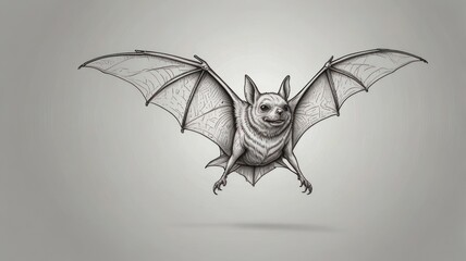 Naklejka premium Monochromatic illustration of a stylized bat in flight.