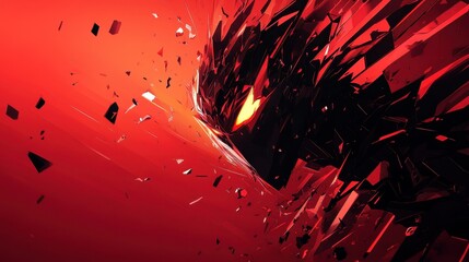 Abstract Red and Black Shattered Figure Art