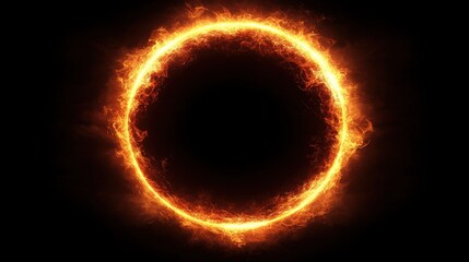 Fiery Ring of Fire Abstract Burning Circle on Black Background