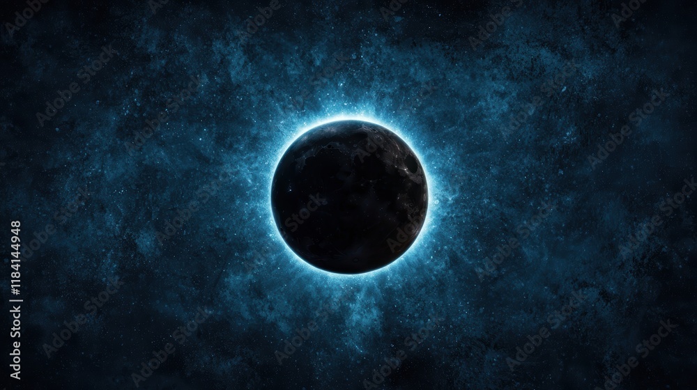 Sticker celestial eclipse dark planet in glowing nebula