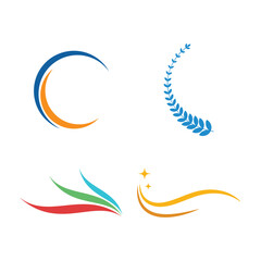 Abstract Minimalist Logo Elements with Curves, Leaves, and Colorful Swirls.