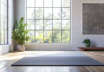 Fototapeta premium A room with a large window and a potted plant