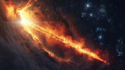 Illustration of a space cosmic background of supernova nebula and stars, glowing mysterious universe