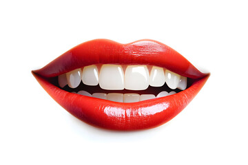 Obraz premium Close up red lips smiling mouth collage element isolated on white background
